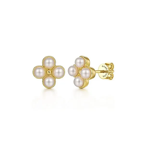 Gabriel & Co. Yellow Gold Pearl Fashion Stud Earrings Meigs Jewelry Tahlequah, OK