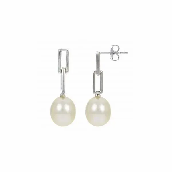 Sterling Silver Chian linked Pearl Drop Earrings Meigs Jewelry Tahlequah, OK