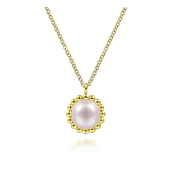Gabriel & Co. Yellow Gold Pearl Frame Necklace Meigs Jewelry Tahlequah, OK