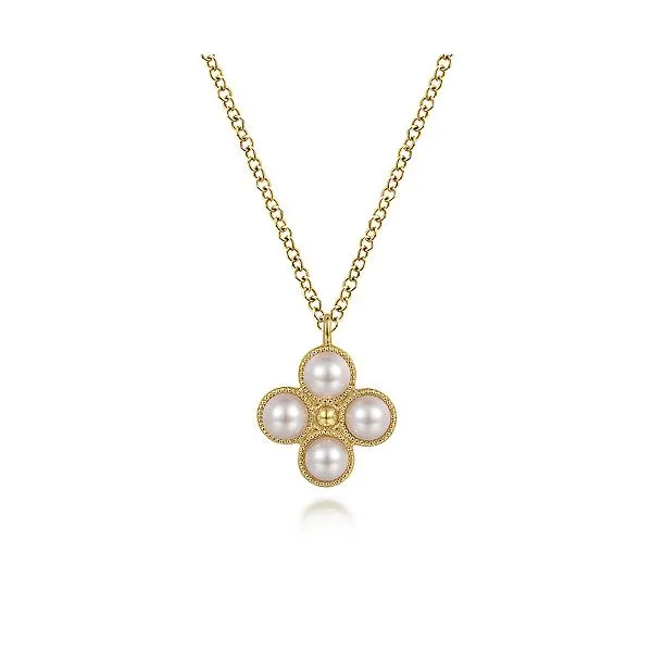 Gabriel & Co. Yellow Gold Pearl Necklace Meigs Jewelry Tahlequah, OK