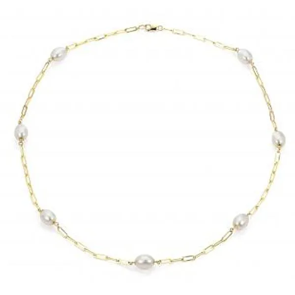 Yellow Gold Paperclip Pearl Necklace Meigs Jewelry Tahlequah, OK