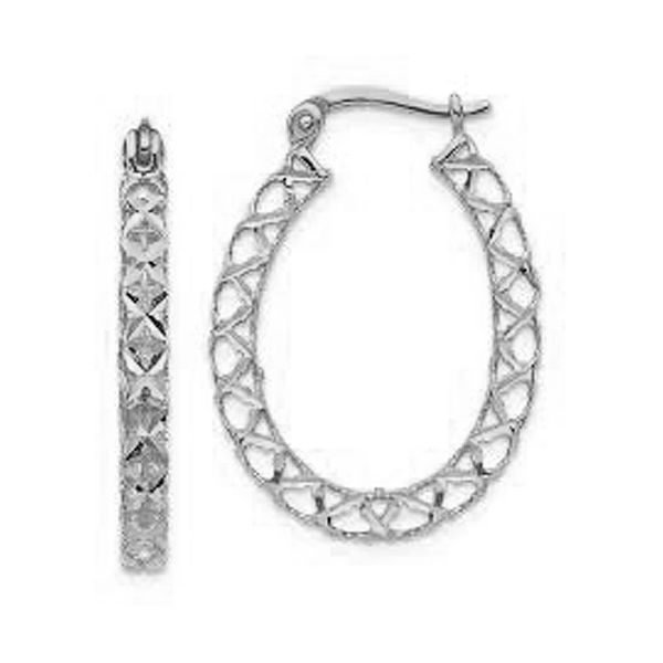 14KT White Gold Diamond Cut Hollow Hoop Earrings Meigs Jewelry Tahlequah, OK