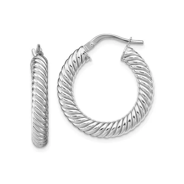 14KT White Gold Polished & Textured Hoop Earrings Meigs Jewelry Tahlequah, OK