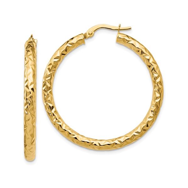 14KT Yellow Gold Foreverlite Textured Hoop Earrings Meigs Jewelry Tahlequah, OK