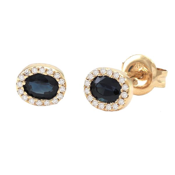 14K Yellow Gold Halo Oval Prong Sapphire Earring Meigs Jewelry Tahlequah, OK