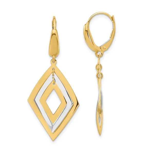 Leslie's 14K Two-tone Polished Diamond Shaped Dangle Leverback Earrings Meigs Jewelry Tahlequah, OK