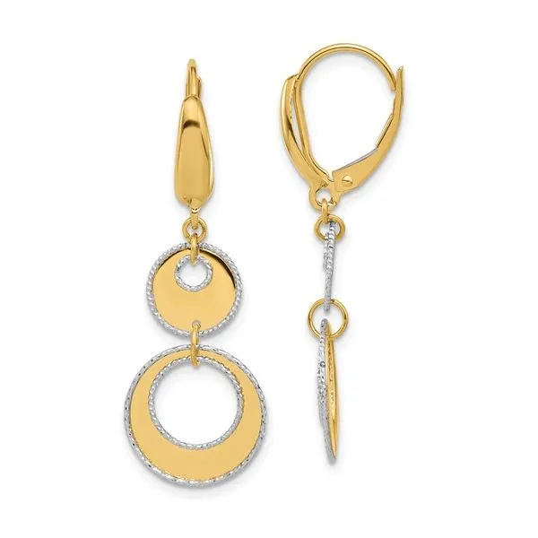 Leslie's 14K Two-tone Polished and Dia-cut Circles Dangle Leverback Earring Meigs Jewelry Tahlequah, OK