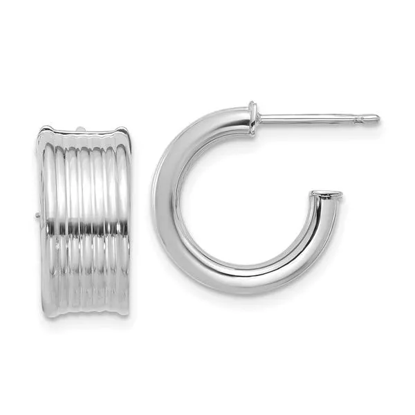 Leslie's 14K White Gold Polished and Grooved J-Hoop Post Earrings Meigs Jewelry Tahlequah, OK