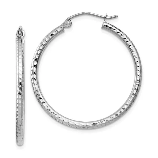 Leslie's 14k White Gold Diamond-cut 2mm Round Tube Hoop Earrings Meigs Jewelry Tahlequah, OK