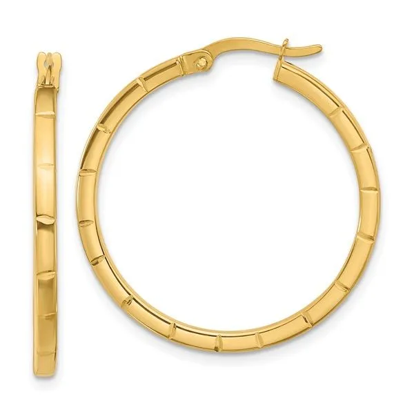 Leslie's 14K Polished and Grooved Round Hoop Earrings Meigs Jewelry Tahlequah, OK
