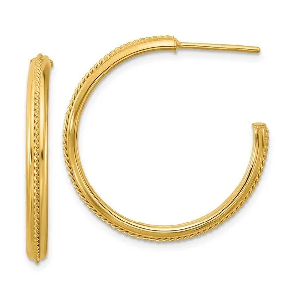 Leslie's 14K Polished and Textured Round J-Hoop Earrings Meigs Jewelry Tahlequah, OK