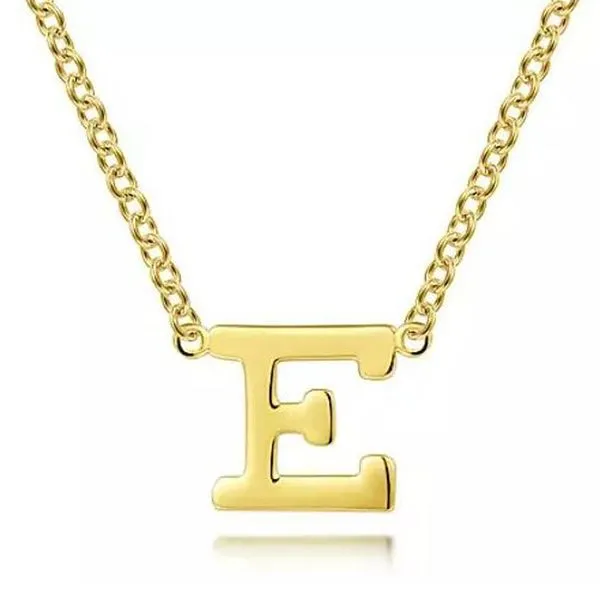 Gabriel & Co. Yellow Gold 'E' Necklace Meigs Jewelry Tahlequah, OK