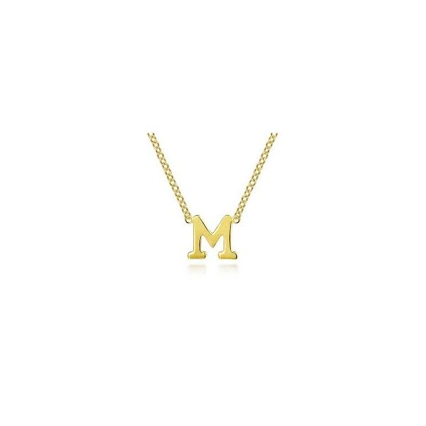 Gabriel & Co. Yellow Gold 'M' Necklace Meigs Jewelry Tahlequah, OK