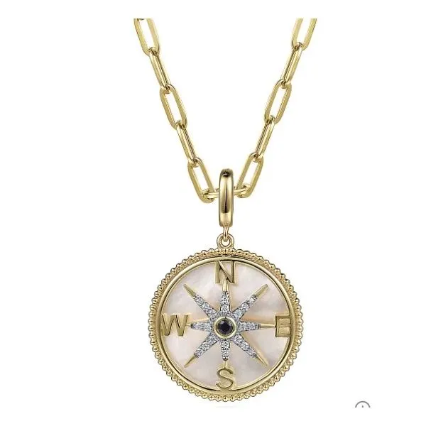 Gabriel & Co. Mother of Pearl 14k Yellow Gold Compass Pendant Meigs Jewelry Tahlequah, OK
