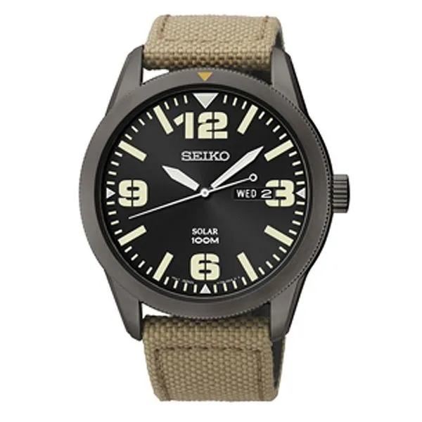 Mens Black & Tan Canvas Seiko Watch Meigs Jewelry Tahlequah, OK