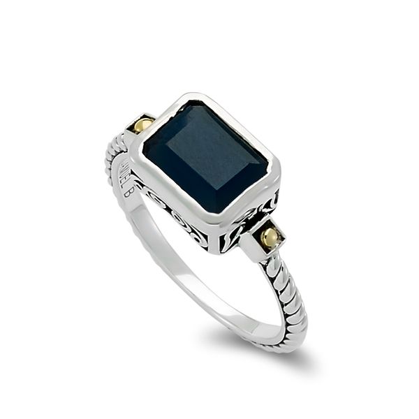 Sterling Silver and 18K Emerald Cut Blue Sapphire Ring Meigs Jewelry Tahlequah, OK