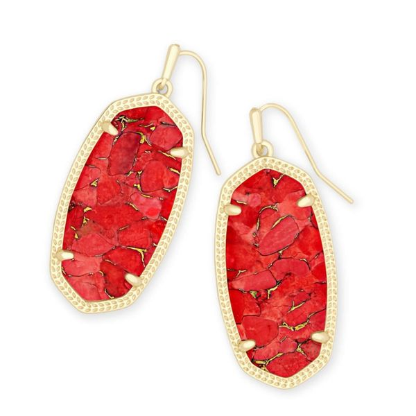 Kendra Scott Elle Gold Drop Earrings In Bronze Veined Red Magnesite Meigs Jewelry Tahlequah, OK