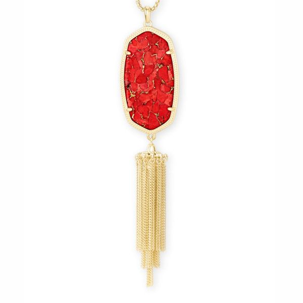 Kendra Scott Rayne Gold Long Pendant Necklace In Bronze Veined Red Magnesite Image 2 Meigs Jewelry Tahlequah, OK