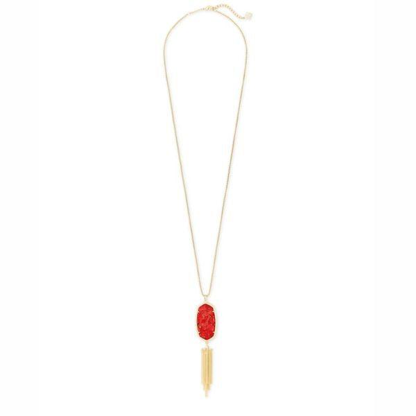 Kendra Scott Rayne Gold Long Pendant Necklace In Bronze Veined Red Magnesite Meigs Jewelry Tahlequah, OK