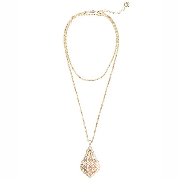 Kendra Scott Aiden Gold Long Pendant Necklace In Rose Gold Filigree Mix Meigs Jewelry Tahlequah, OK