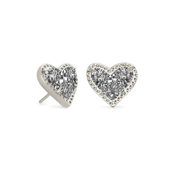 Kendra Scott Ari Platinum Drusy Heart Stud Earrings Meigs Jewelry Tahlequah, OK