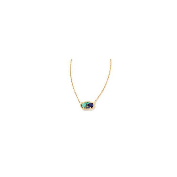 Kendra Scott Elisa Gold Pendant Necklace In Bronze Veined Lapis Turquoise Magnesite Meigs Jewelry Tahlequah, OK