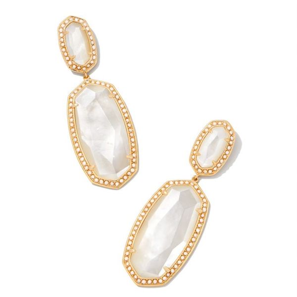 Kendra Scott Pearl Beaded Elle Gold Statement Earrings in Ivory Mother-of-Pearl Meigs Jewelry Tahlequah, OK