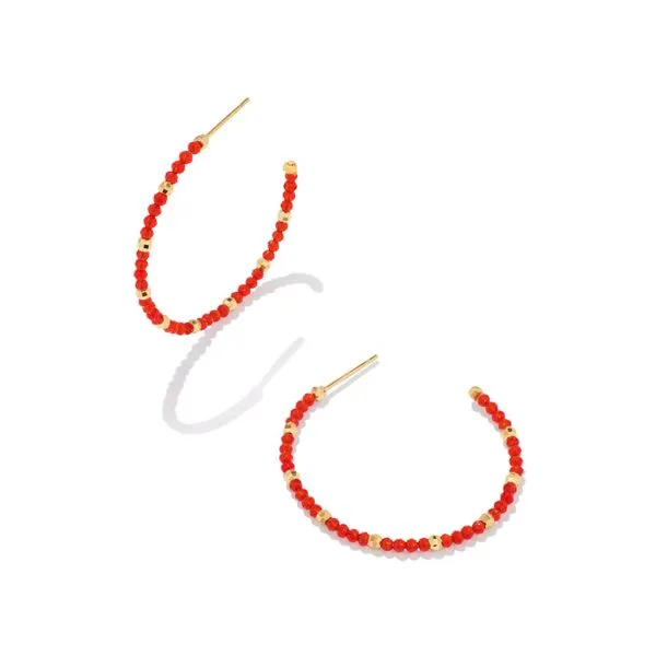 Kendra Scott Thin Beaded Hoop Earrings in Red Glass Gameday Meigs Jewelry Tahlequah, OK