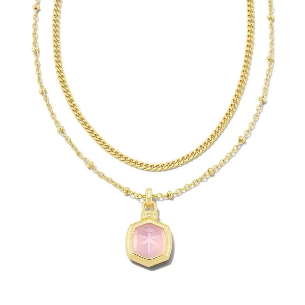 Davie Intaglio Gold Multi Strand Necklace in Pink Opalite Glass Dragonfly Meigs Jewelry Tahlequah, OK