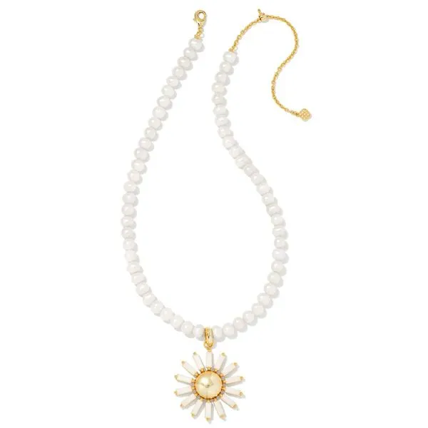 Madison Daisy Convertible Gold Pearl Statement Necklace in White Opaque Glass Meigs Jewelry Tahlequah, OK