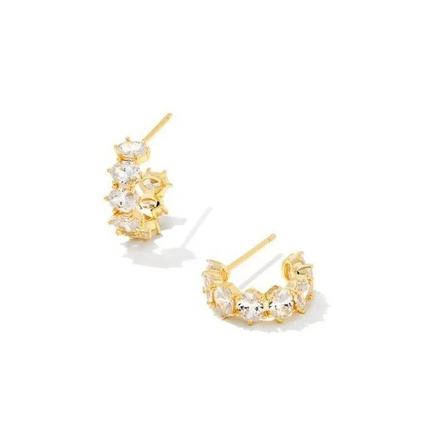 Cailin Gold Crystal Hoop Earrings in White Crystal