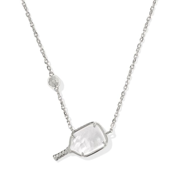 Rhodium Plated Ivory MOP Pickleball Necklace Meigs Jewelry Tahlequah, OK