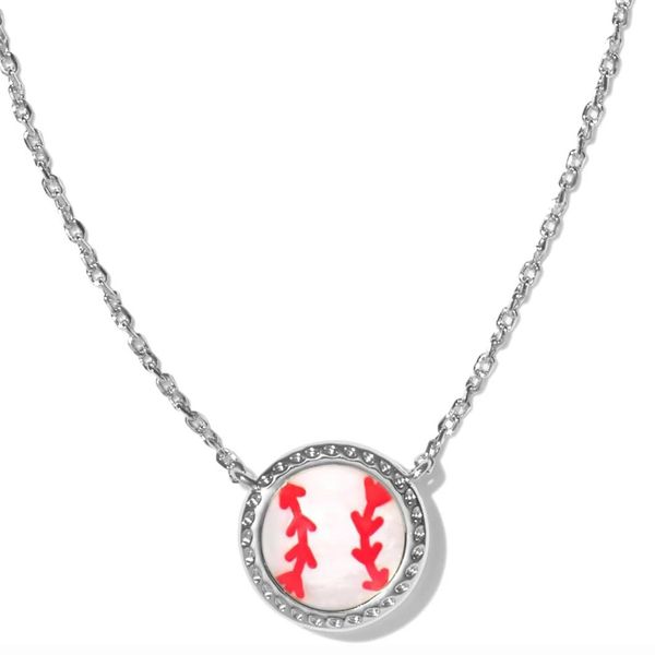 Ivory MOP Baseball Necklace in Rhodium Meigs Jewelry Tahlequah, OK