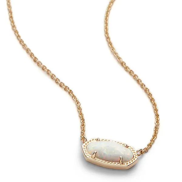 Elisa Gold Pendant Necklace in White Kyocera Opal Meigs Jewelry Tahlequah, OK