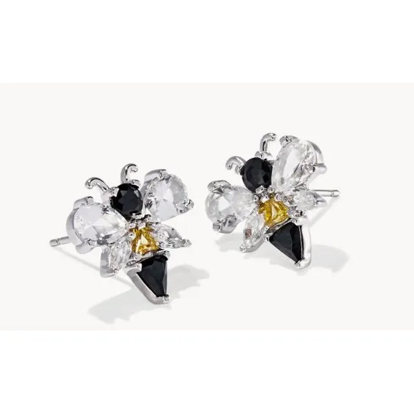 Rhodium Plated Black Yellow Bee Stud Earrings Meigs Jewelry Tahlequah, OK