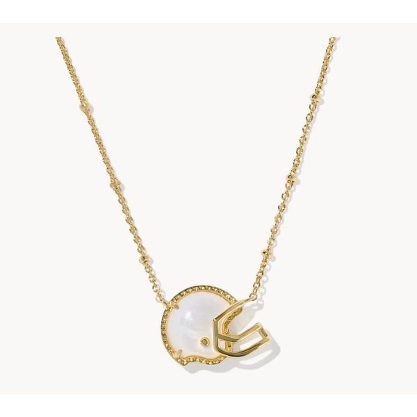 Yellow Gold Plated Ivory Mother of Pearl Football Helmet Necklace Meigs Jewelry Tahlequah, OK
