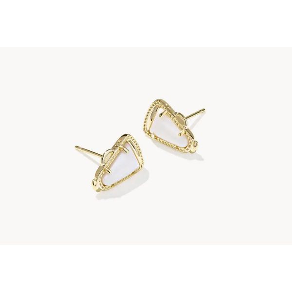 Yellow Gold Plated White Mother of Pearl Cheer Stud Earrings Meigs Jewelry Tahlequah, OK