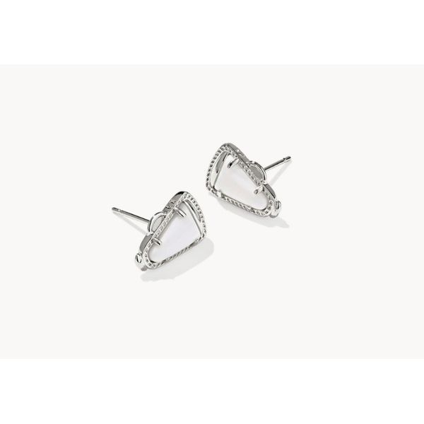 Rhodium Plated White Mother of Pearl Cheer Stud Earrings Meigs Jewelry Tahlequah, OK