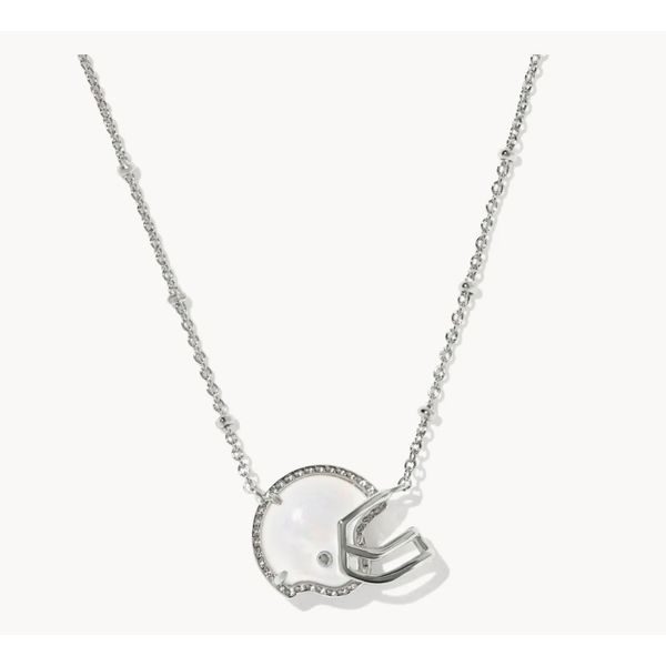 Rhodium Plated Ivory Mother of Pearl Football Helmet Necklace Meigs Jewelry Tahlequah, OK