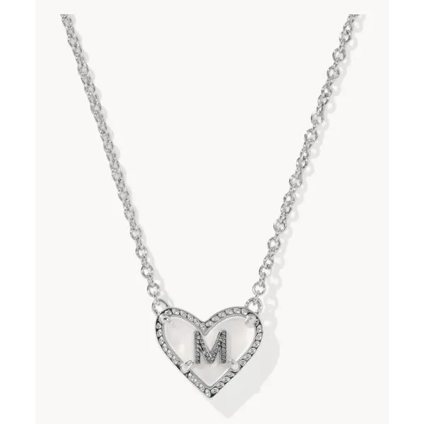 Rhodium Ari Heart Letter M Necklace Meigs Jewelry Tahlequah, OK