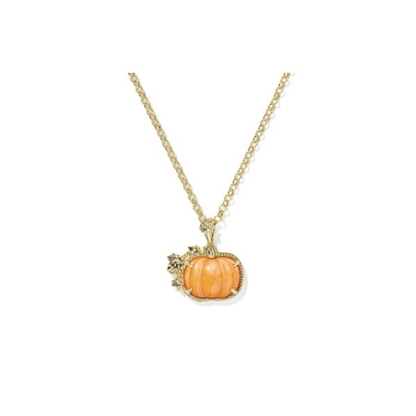 Yellow Gold Plated Orange Mother of Pearl Pumpkin Necklace Meigs Jewelry Tahlequah, OK