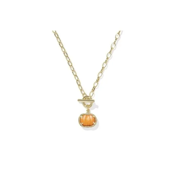 Yellow Gold Plated Orange Mother of Pearl Pumpkin Link Chain Necklace Meigs Jewelry Tahlequah, OK