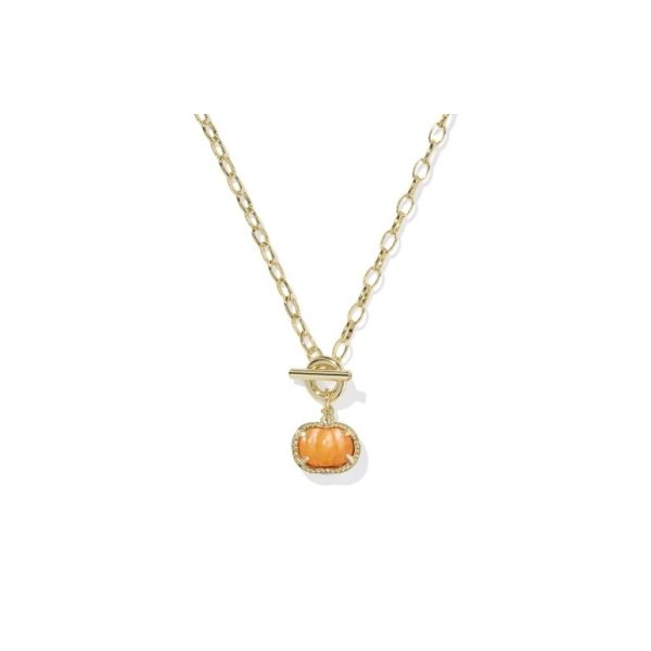 Yellow Gold Plated Orange Mother of Pearl Pumpkin Link Chain Necklace Meigs Jewelry Tahlequah, OK