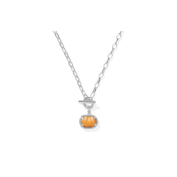 Rhodium Plated Orange Mother of Pearl Pumpkin Link Chain Necklace Meigs Jewelry Tahlequah, OK