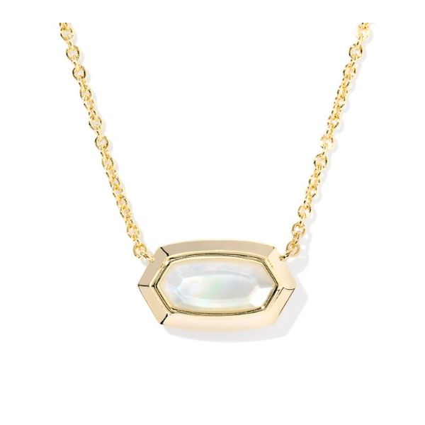 Yellow Gold Plated Ivory Mother of Pearl Elisa Bezel Pendant Necklace Meigs Jewelry Tahlequah, OK
