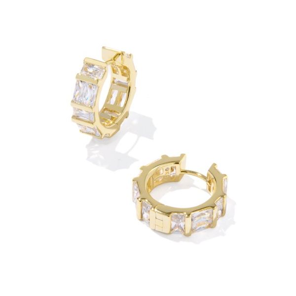 Yellow Gold Plated White Cubic Zirconia Jamie Huggie Earrings Meigs Jewelry Tahlequah, OK