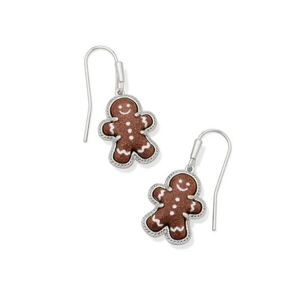 Rhodium Brown Goldstone Gingerbread Drop Earrings Meigs Jewelry Tahlequah, OK