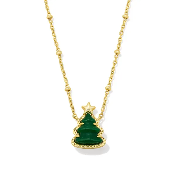 Yellow Gold Plated Green Quartzite Holiday Tree Pendant Meigs Jewelry Tahlequah, OK