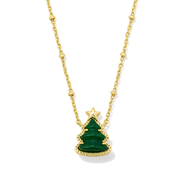 Yellow Gold Plated Green Quartzite Holiday Tree Pendant Meigs Jewelry Tahlequah, OK