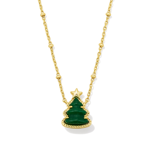 Yellow Gold Plated Holiday Tree Pendant with Green Quartzite Meigs Jewelry Tahlequah, OK